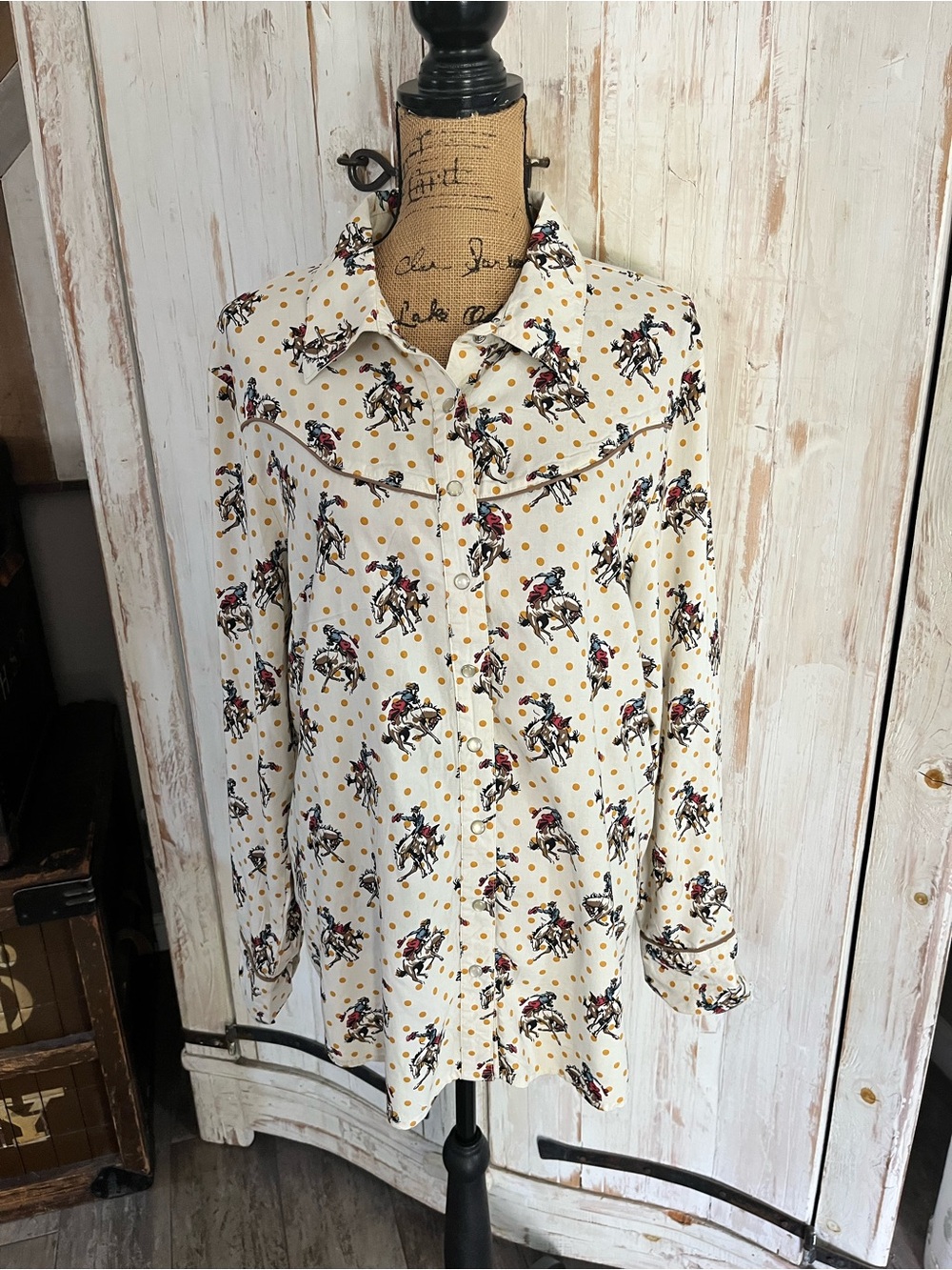 Cotton & Rye brand "Buckaroo Betty" style polka dot button-up